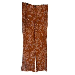 2/$30 ZARA XS Paisley Print Wide Leg Pants Rust/Brown Bohemian Style